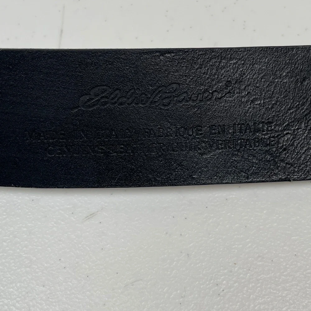 Vintage Eddie Bauer Leather Belt Women M Black Silver Crescent Buckle Western
